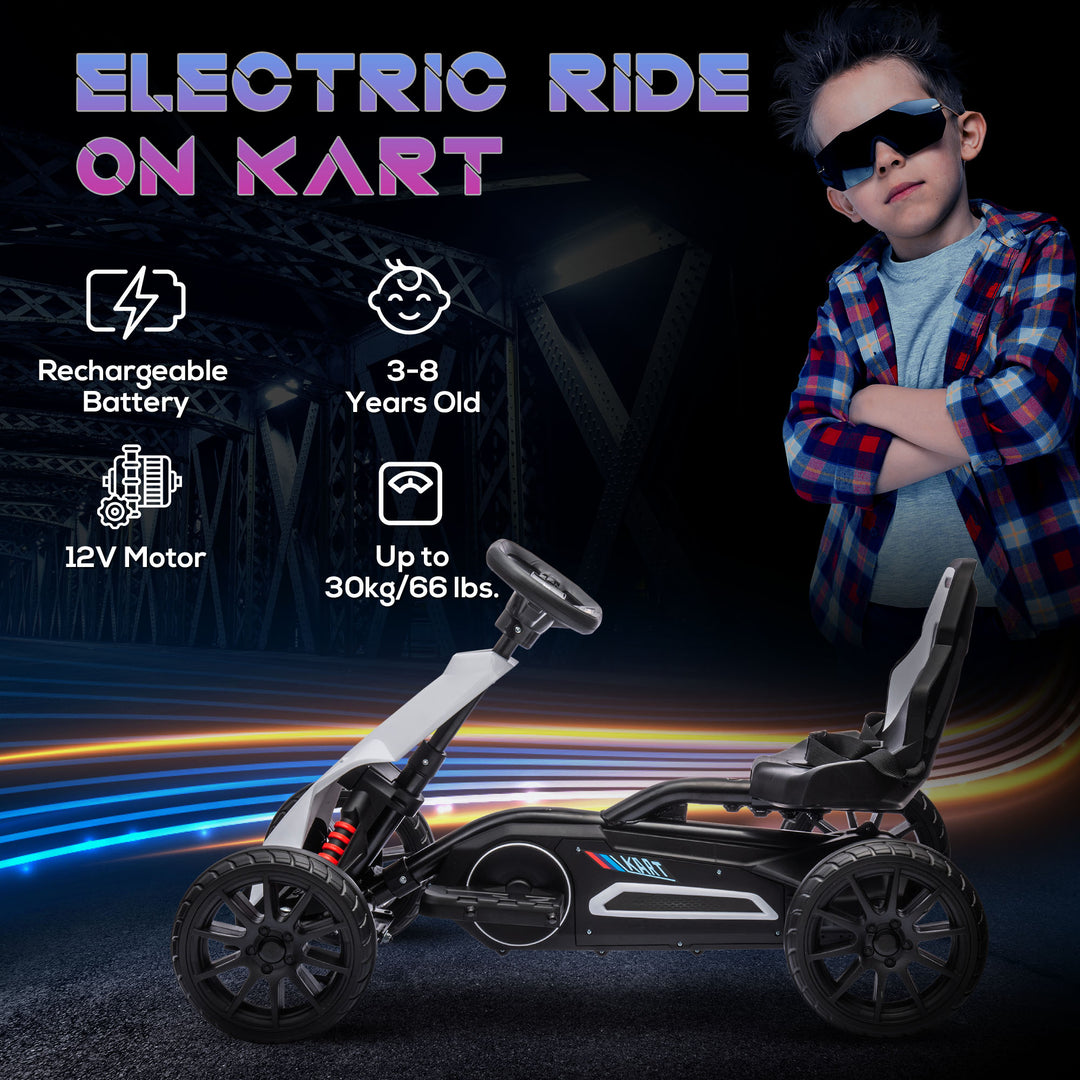 HOMCOM 12V Electric Go Kart for Kids, Ride-On Racing Go Kart with Forward Reversing, Rechargeable Battery, 2 Speeds, for Boys Girls Aged 3-8 Years Old - White