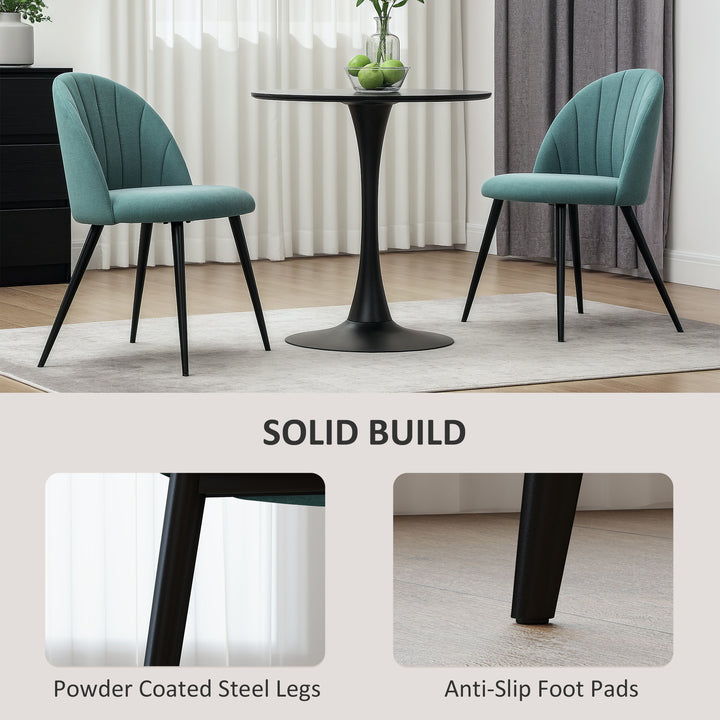 Dining Chairs Set of 2, Modern Upholstered Kitchen Chairs with Metal Legs, Shell Backrest and Padded Seat for Dining Room, Bedroom, Living Room, Vanity, Green