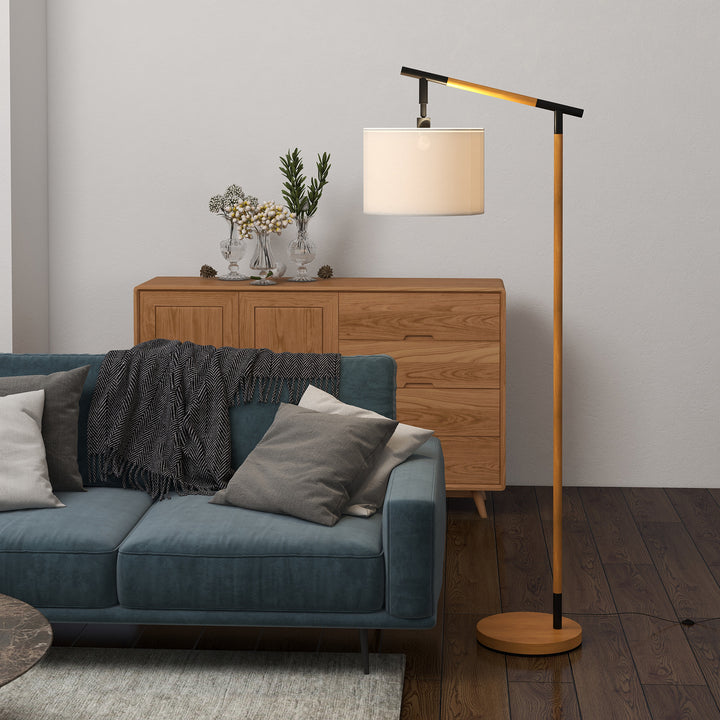 Metal Frame Floor Lamp with 350 Degree Rotating Lampshade, for Living Room and Bedroom, LED Bulb Included, Brown
