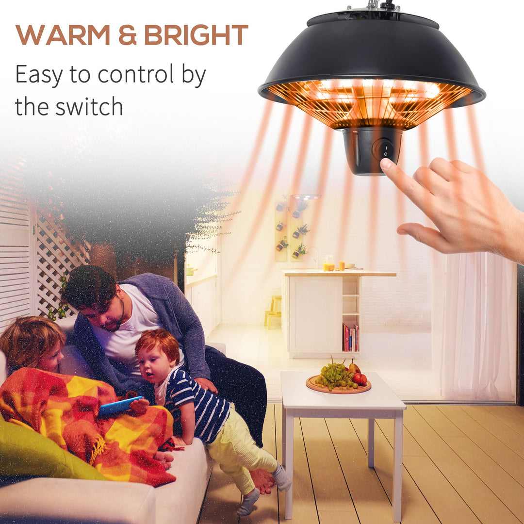 Outsunny Electric Heater, 600W Ceiling Hanging Halogen Light, with Adjustable Hook Chain, Black Aluminium Frame