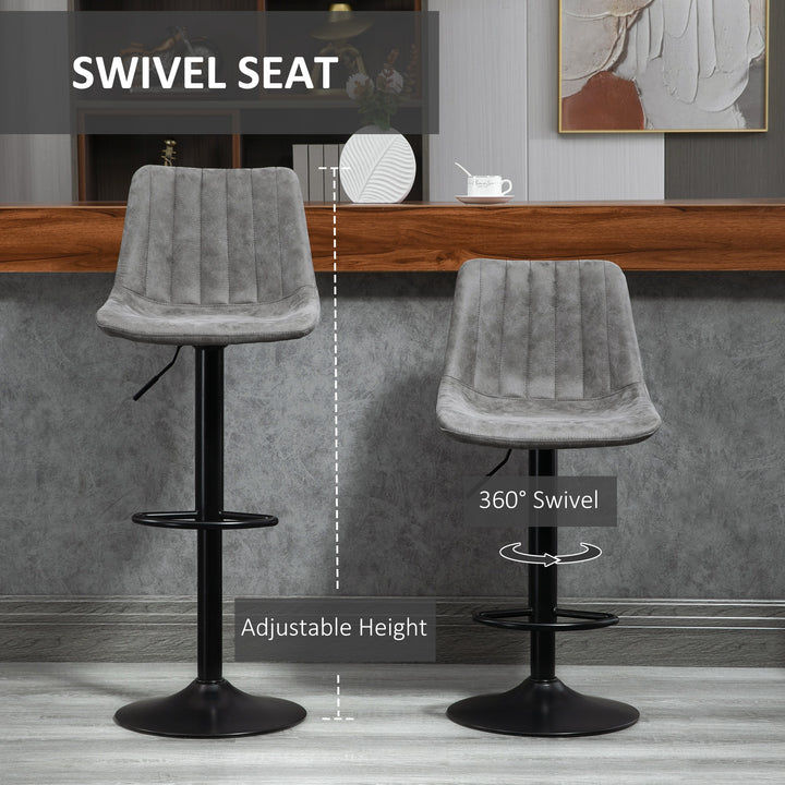 Modern Bar Stools Set of 2, Height Adjustable Swivel Bar Chairs with Backrest, Gas Lift and Footrest, Microfibre Barstools for Breakfast Counter, Kitchen Island, Grey