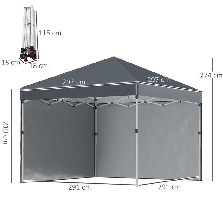 Outsunny 3 x 3 (M) Pop Up Gazebo with 2 Sidewalls, Leg Weight Bags and Carry Bag, Height Adjustable Party Tent Event Shelter for Garden, Dark Grey