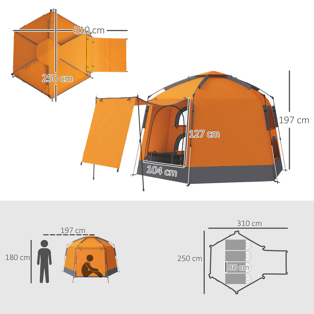 Automatic Pop Up Camping Tent, Instant Setup 2-4 Man Tent with Mesh Windows, Waterproof & UV30+, Portable with Carry Bag for Fishing, Hiking, Backpacking, Orange