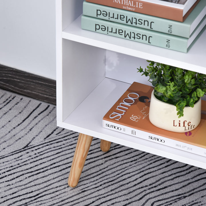 Bookcase, Freestanding Book Shelf with Storage Drawer, 6 Shelves and Wood Legs for Home Office Display, White and Grey, 24D x 60W x 86.8H cm
