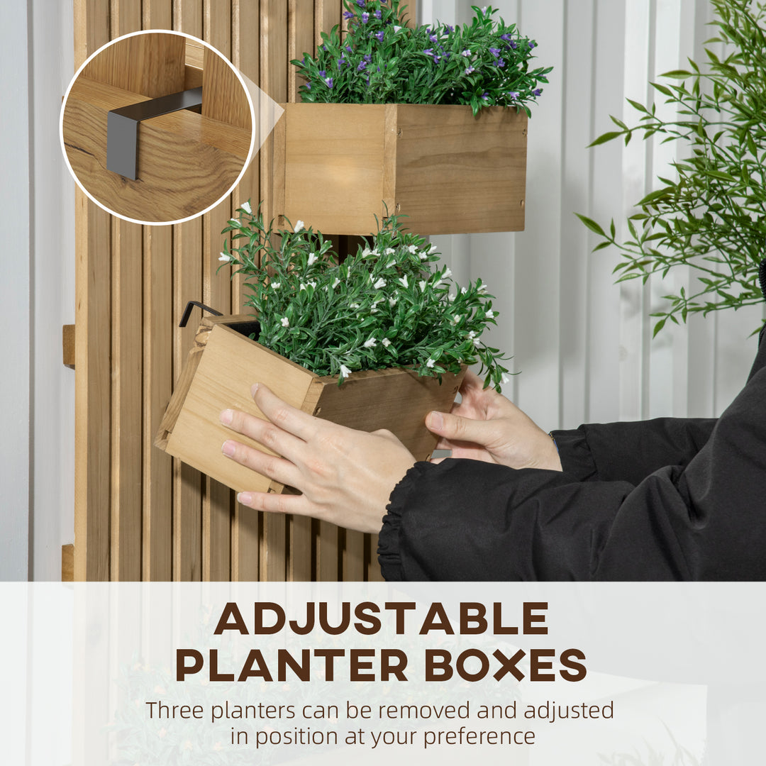 Set of 2 Wall-mounted Wooden Garden Planters with Trellis, Drainage Holes and Movable Planter Boxes, Wall Raised Garden Bed for Patio, Carbonised