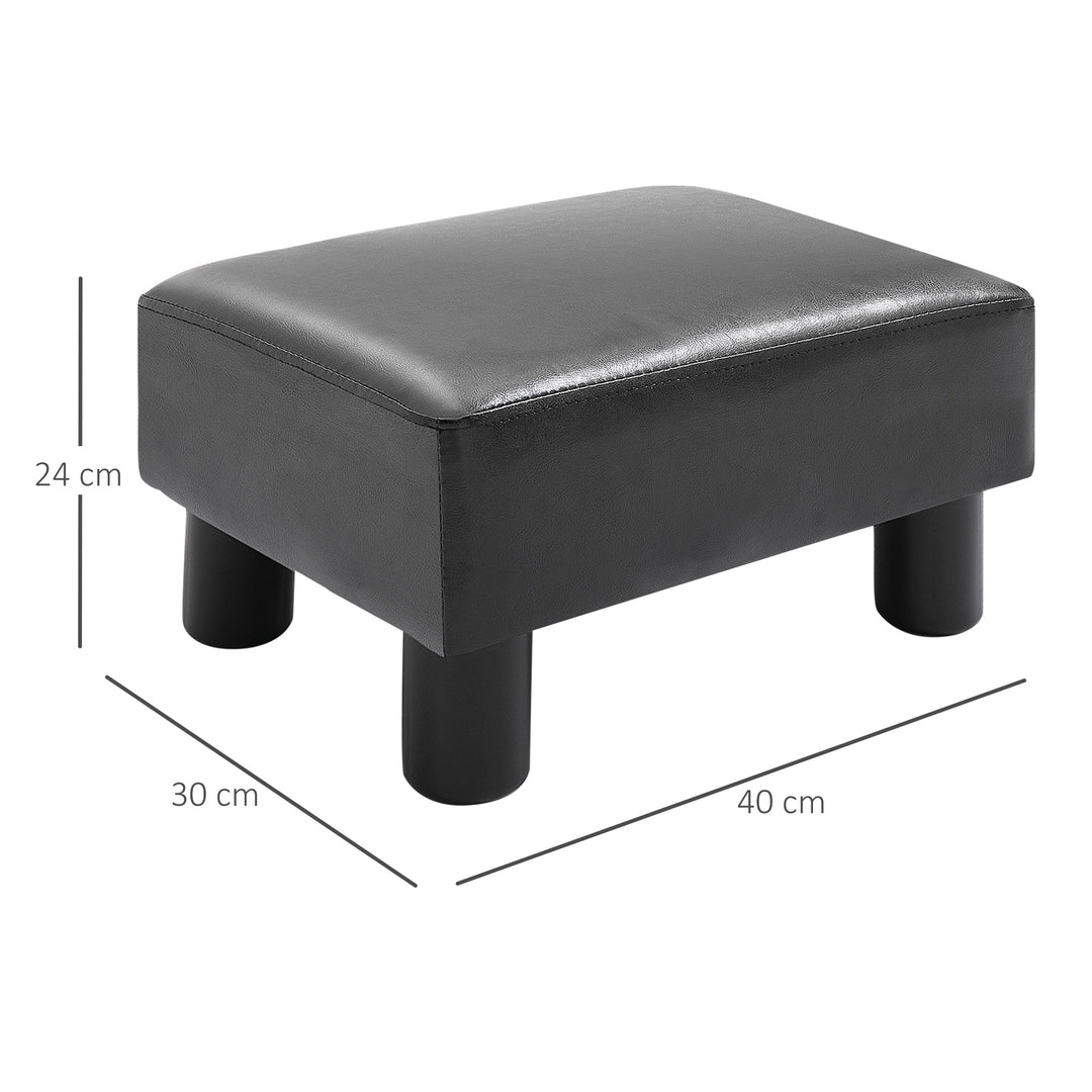 Faux Leather Footstool, Small Foot Rest, Rectangle Sofa Stool for Bedroom Living Room, Black