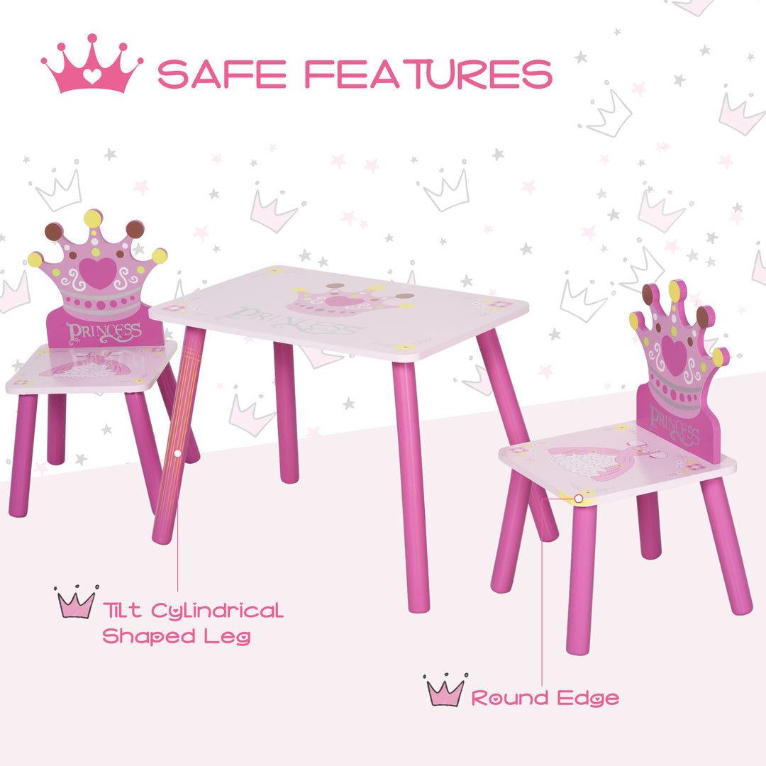 HOMCOM Kids' Wooden Table and Chair Set with Crown Pattern, Easy-Clean Surface, Ideal Gift for Girls Toddlers Aged 3 to 8, Pink | Aosom UK