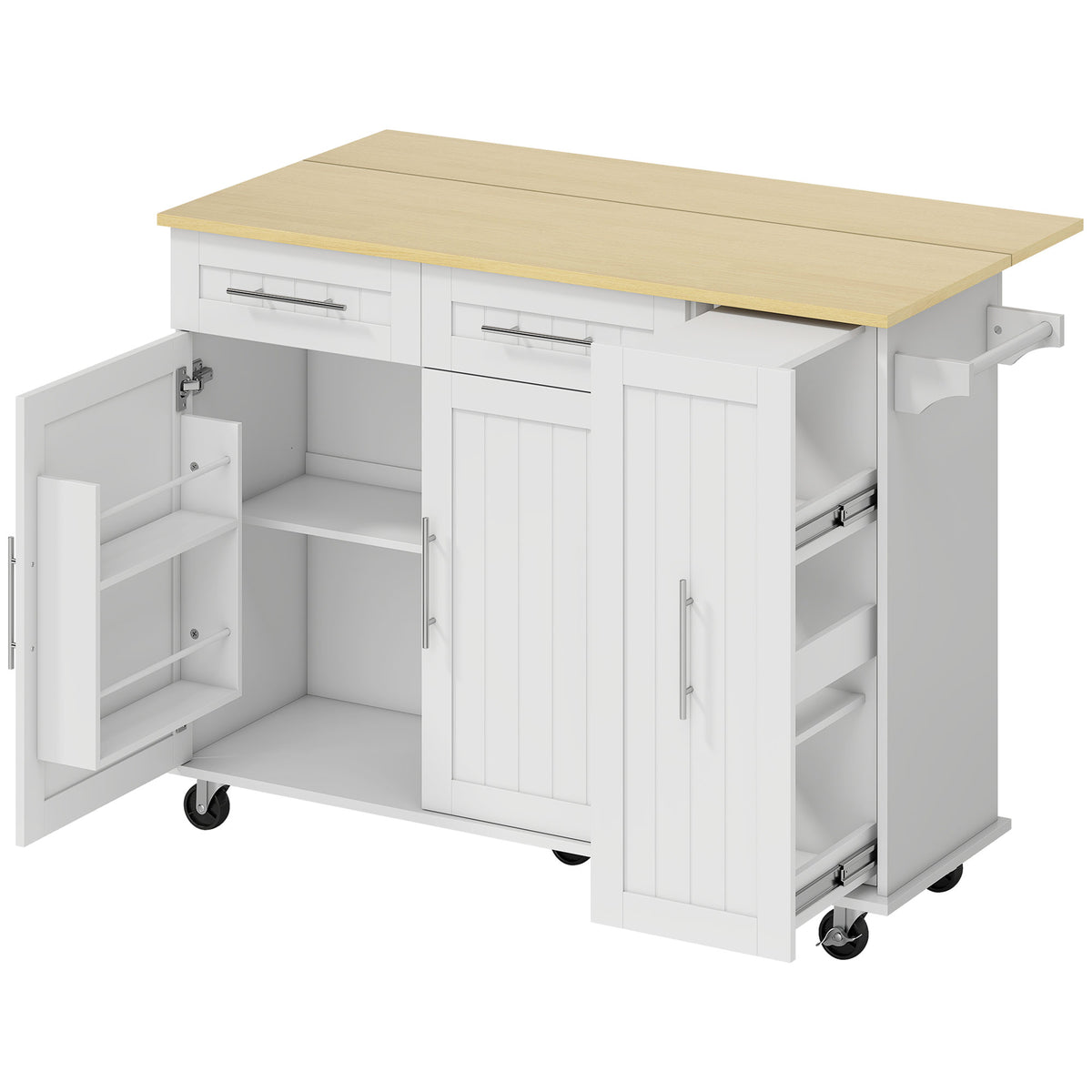 Kitchen Island, Rolling Kitchen Cart with Drop Leaf, Storage Trolley