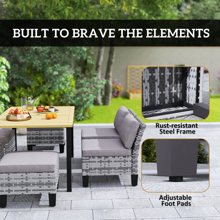 Seven-Piece Rattan Dining Set - Grey