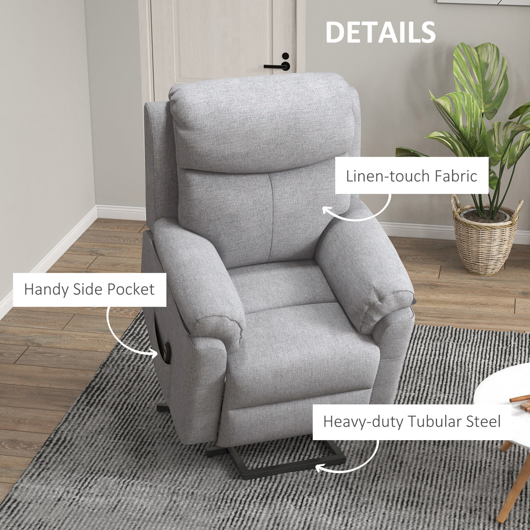 Power Lift Recliner Chair, Electric Lift Chair for Elderly, Overstuffed Linen Fabric Riser and Reclining Armchair with Remote Control, Side Pockets, for Living Room, Grey