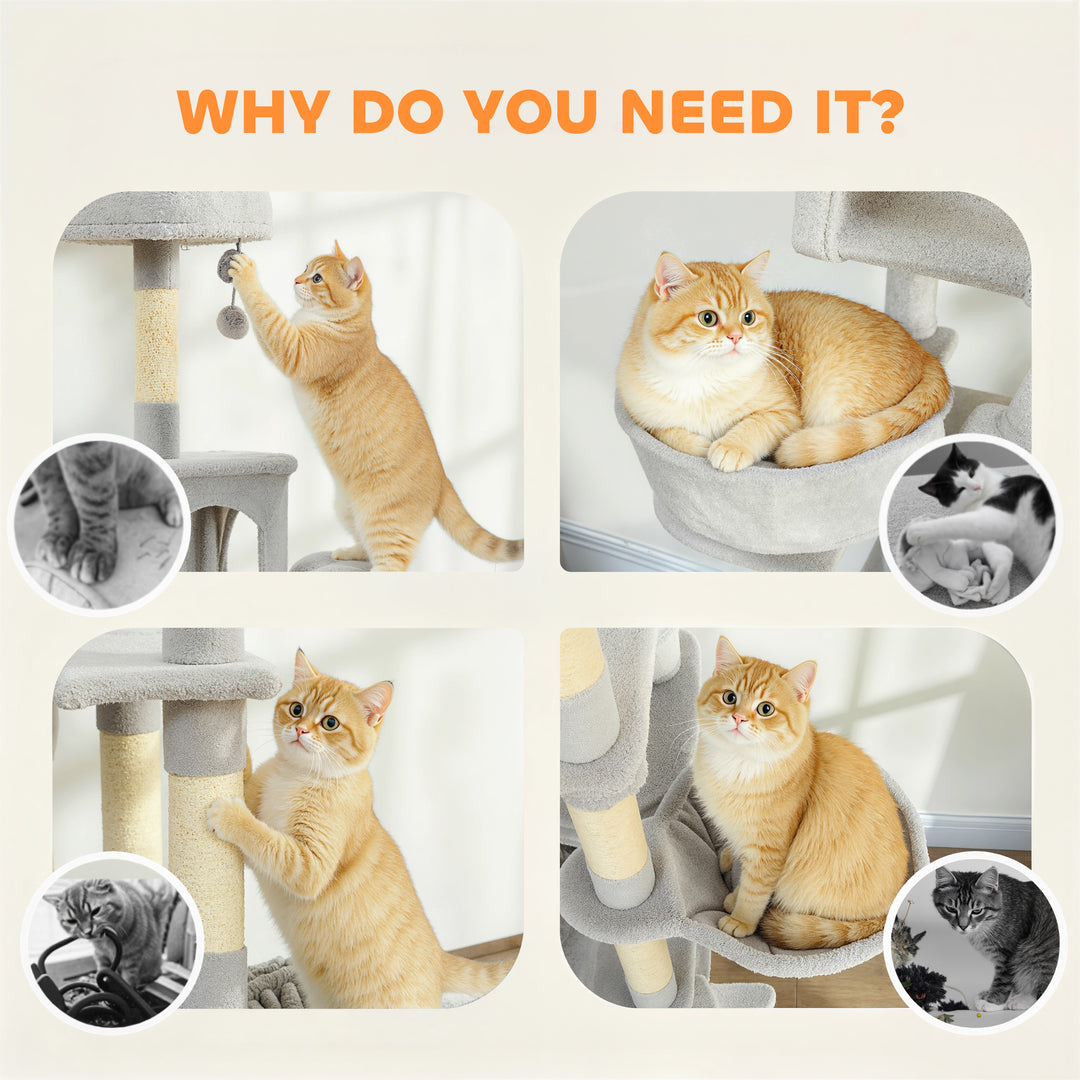Cat Tree, 192 cm Large Multi-Level Cat Tower for Indoor Kittens with 8
