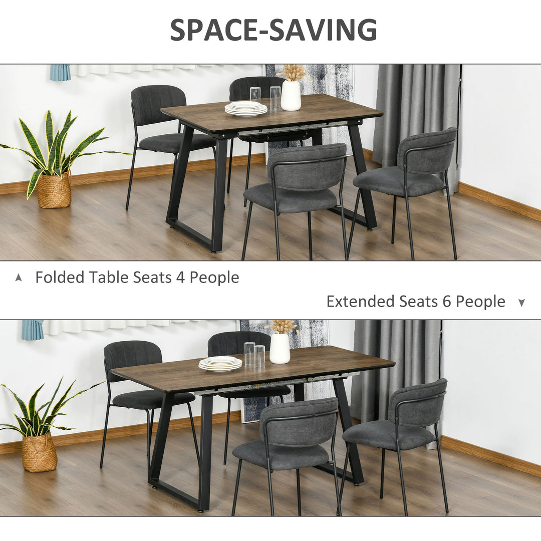 HOMCOM Extendable Folding Kitchen Table, Rectangular Wood Effect Tabletop for 4-6 People with Metal Frame & Hidden Leaves | Aosom UK