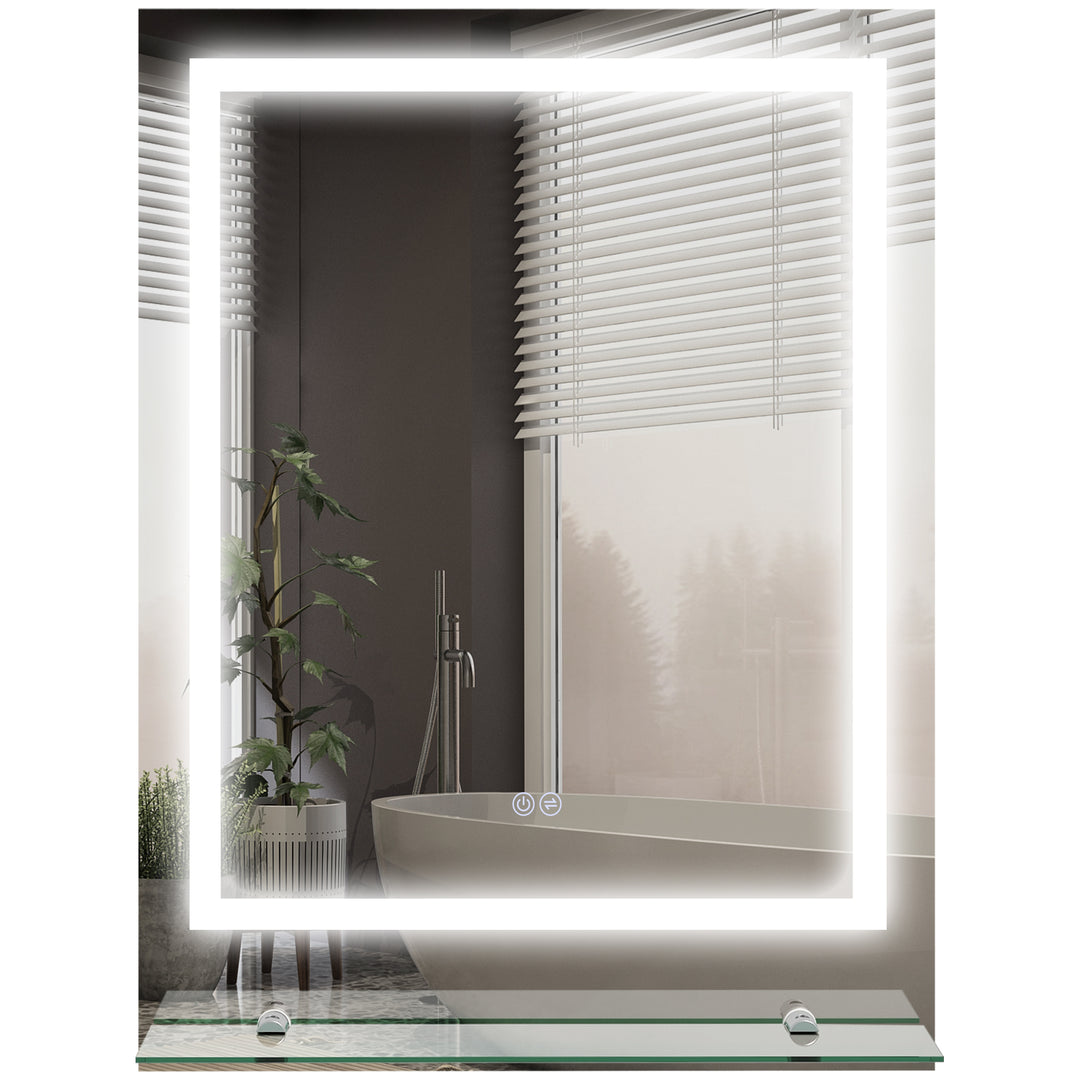 LED Bathroom Mirror with Lights and Shelf, Illuminated Makeup Mirror, Vanity Mirror with 3 Colour, Smart Touch, Anti-Fog