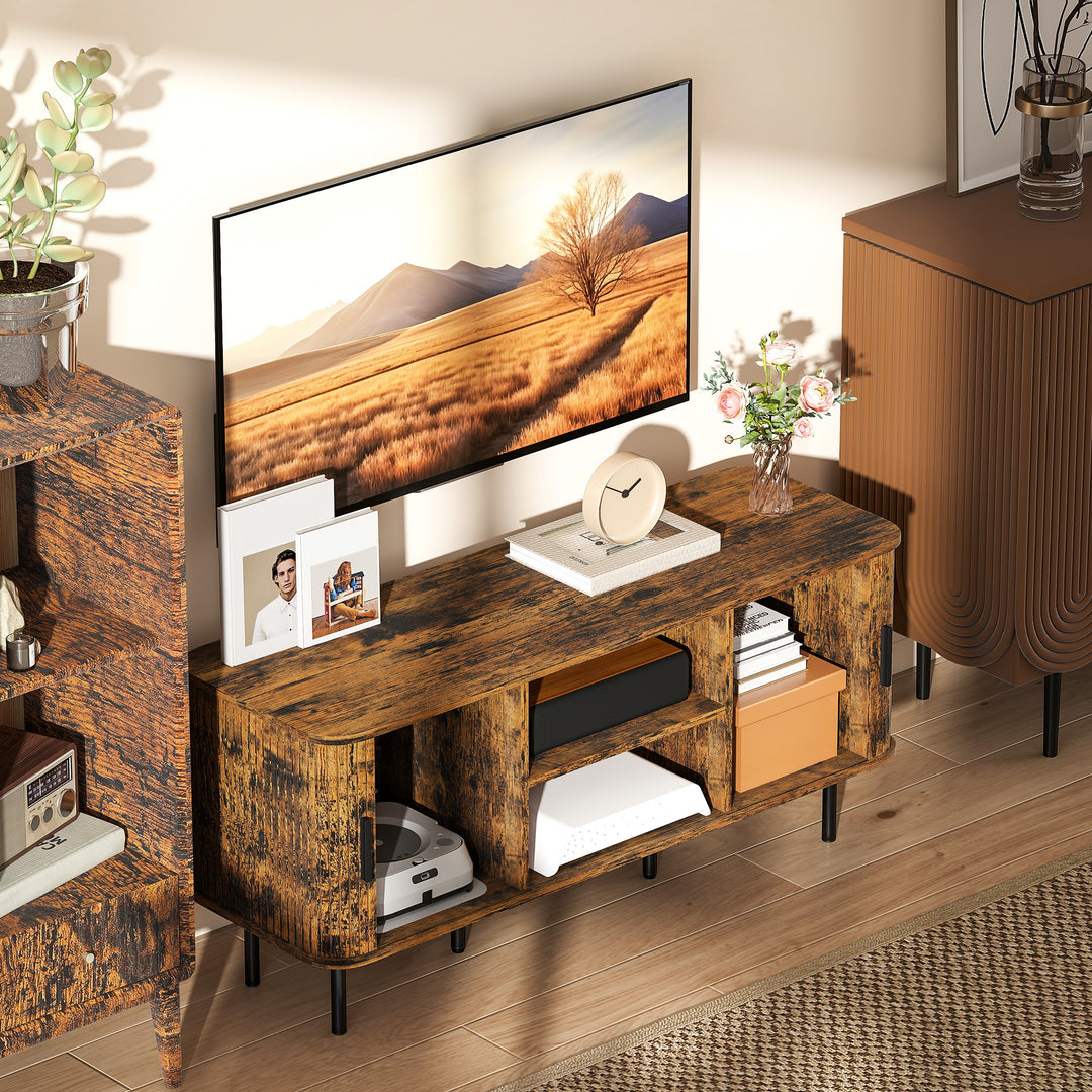 TV Stand Cabinet for TVs up to 55 Inches, TV Unit with Storage Shelves and Cupboard for Living Room, Rustic Brown