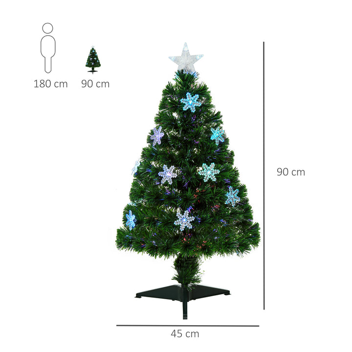 HOMCOM 3ft Fibre Optic Christmas Tree 90cm W/ Showflakes, Green