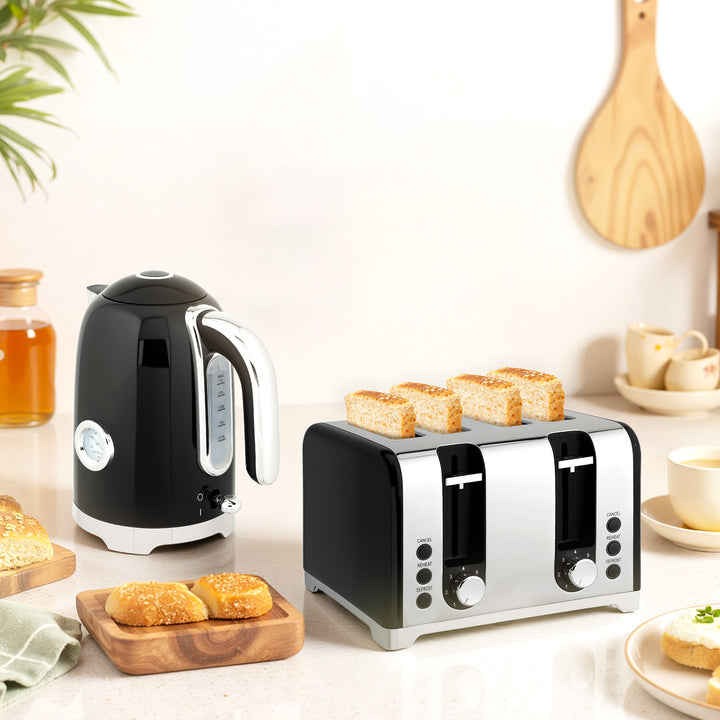 MCL Retro 3000W Kettle and Toaster Set - Black