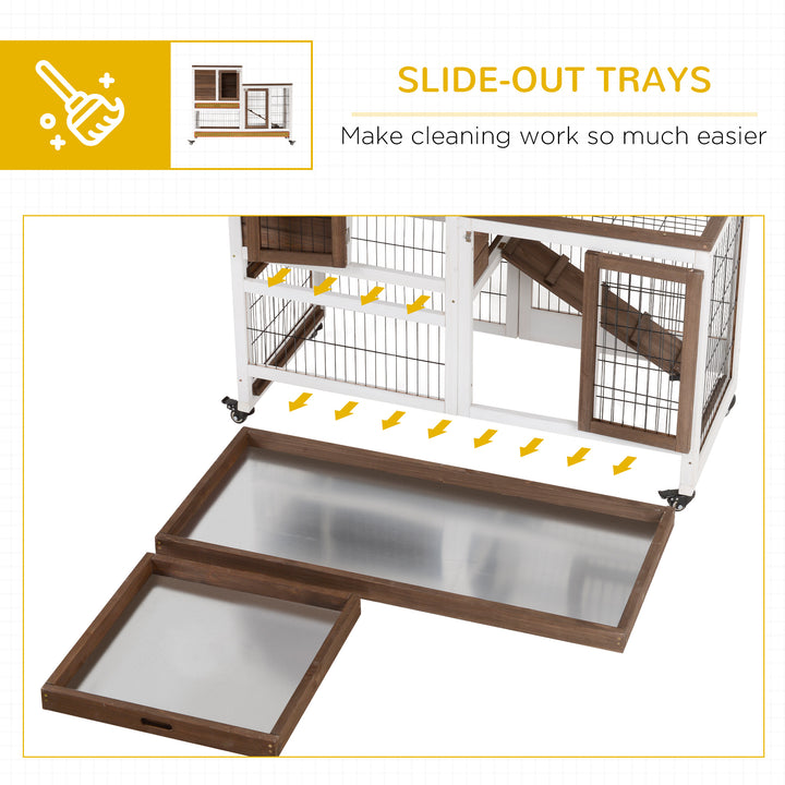 Two-Tier Rabbit Hutch Pet Cage, with Wheels - Brown