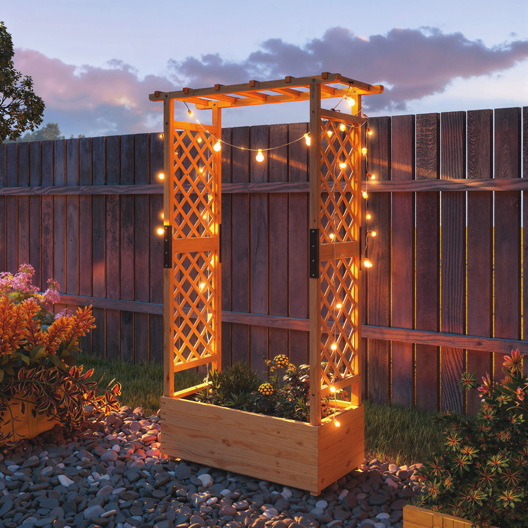 Fir Wood 110 x 44 cm Planter and Trellis Garden Bed
