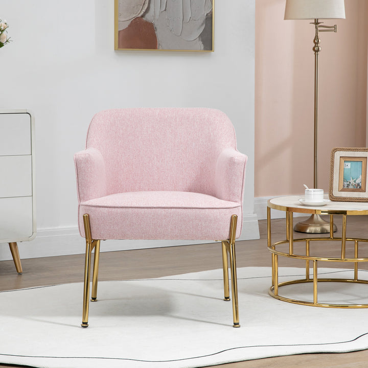 Accent Chair, Living Room Armchair, Vanity Chair with Gold Plating Metal Legs and Soft Padded Seat for Bedroom and Café, Set of 2, Pink