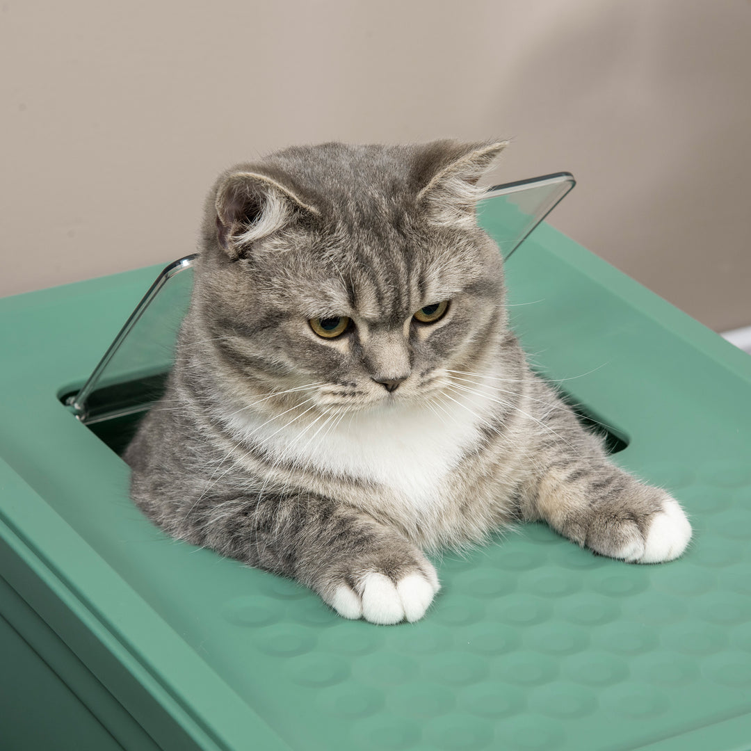 Hooded Cat Litter Box, Portable Pet Toilet, with Scoop, Front Entry - Green