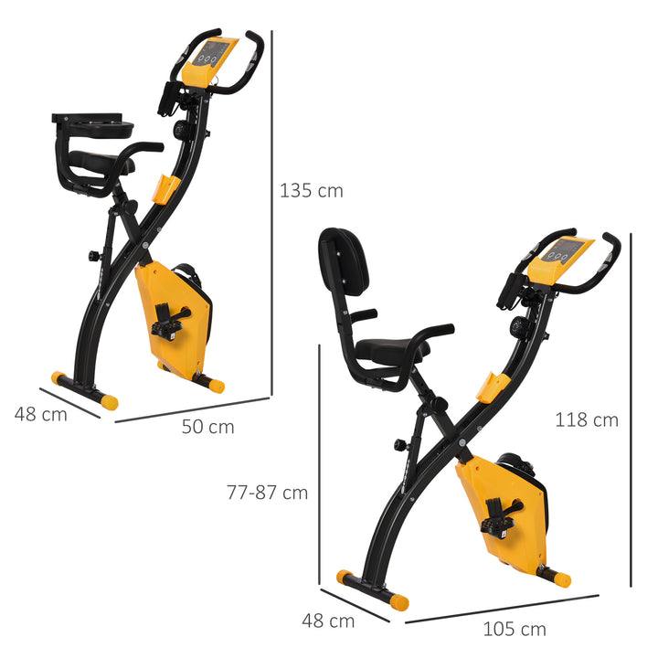 2-in-1 Folding Exercise Bike with 8-Level Magnetic Resistance, Arm Resistance Band, Pulse Sensor, Yellow