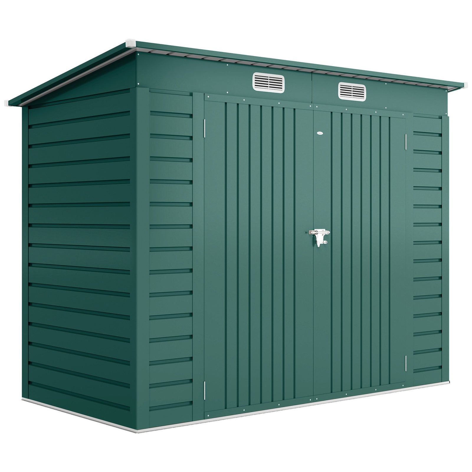 3.7 x 7.9ft Galvanised Steel Shed, with Latched Door and Padlock - Green