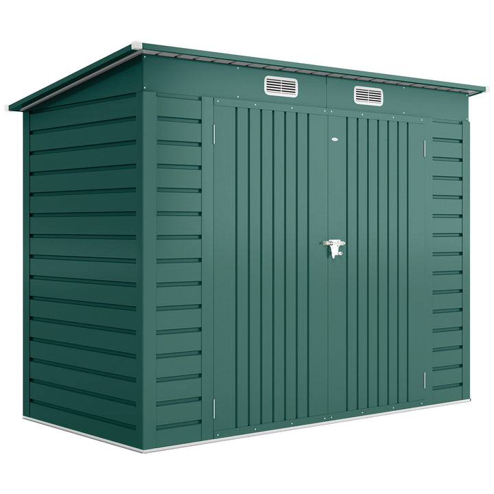 3.7 x 7.9ft Galvanised Steel Shed, with Latched Door and Padlock - Green