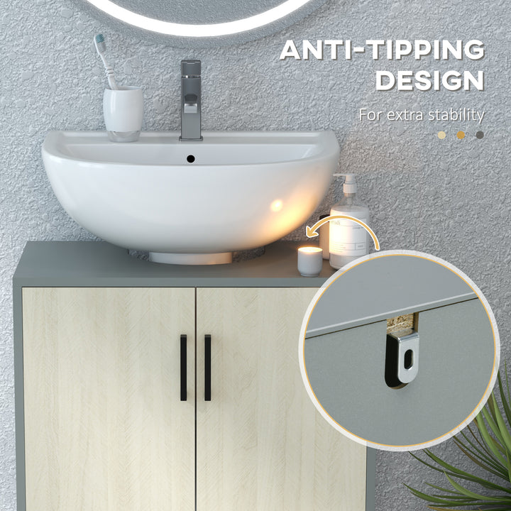 Under Sink Cabinet, Bathroom Vanity Unit, Storage Cupboard with Double Doors and Storage Shelves, 60x30x60cm, Natural