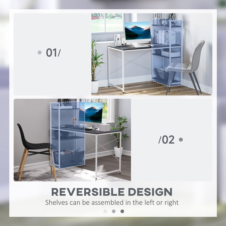 Computer Desk with Storage Shelves on Left or Right, Industrial Reversible Writing Desk for Home Office, Study, Easy Assembly, 120 x 64 x 121cm, Black and White