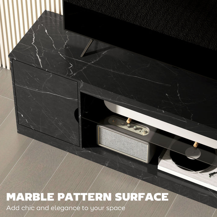 TV Stand Cabinet, Marble Effect TV Unit for up to 55" TVs with Glass Shelf and Storage Cabinet, Entertainment Unit for Living Room, Bedroom, Black