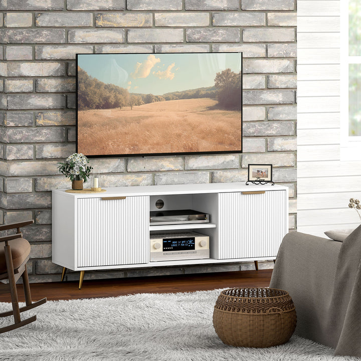 Modern TV Stand Cabinet for TVs up to 55", TV Unit with 2 Open Shelves and 2 Cabinets, Entertainment Centre with Cable Management for Living Room, White