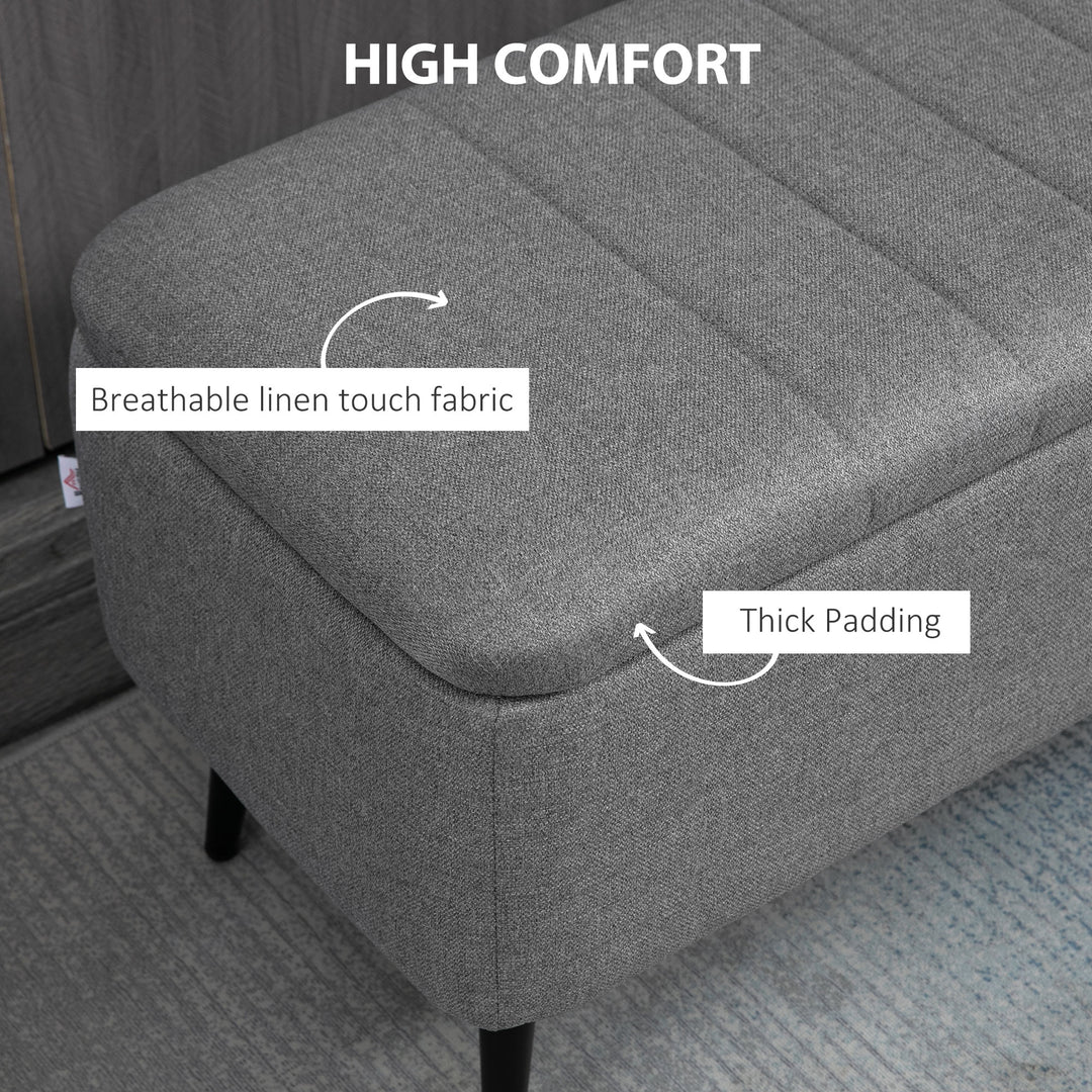 Storage Ottoman with Flip Top, Rectangular Upholstered Bench, Linen Look Fabric Footstool with Steel Legs for Living Room, Bedroom, Grey