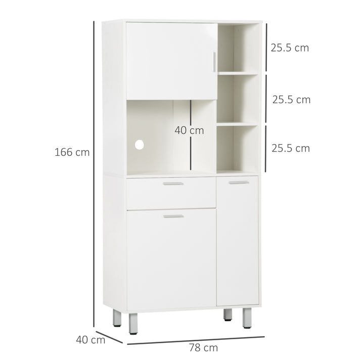 MCL Kitchen Cupboard, Modern Kitchen Storage Cabinet with Shelves and Drawer, Free Standing Kitchen Units, 166 cm, White