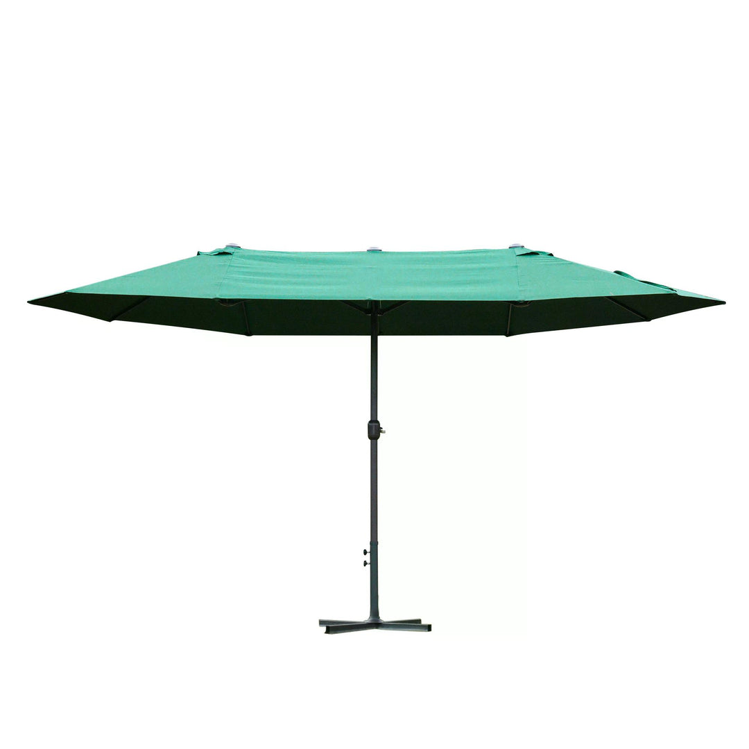 4.6M Sun Umbrella Canopy Double-sided Crank Sun Shade w/ Cross Base Dark Green
