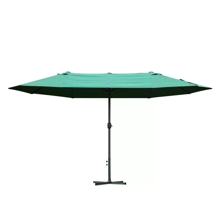 4.6M Sun Umbrella Canopy Double-sided Crank Sun Shade w/ Cross Base Dark Green