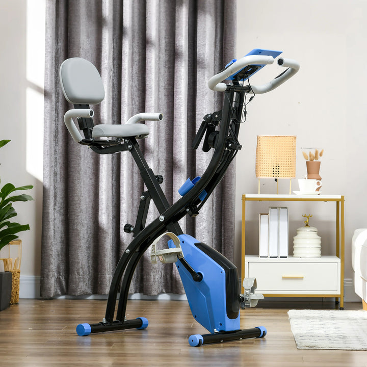 MCL 2-in-1 Folding Exercise Bike with 8-Level Magnetic Resistance, Arm Resistance Band, Pulse Sensor, Blue