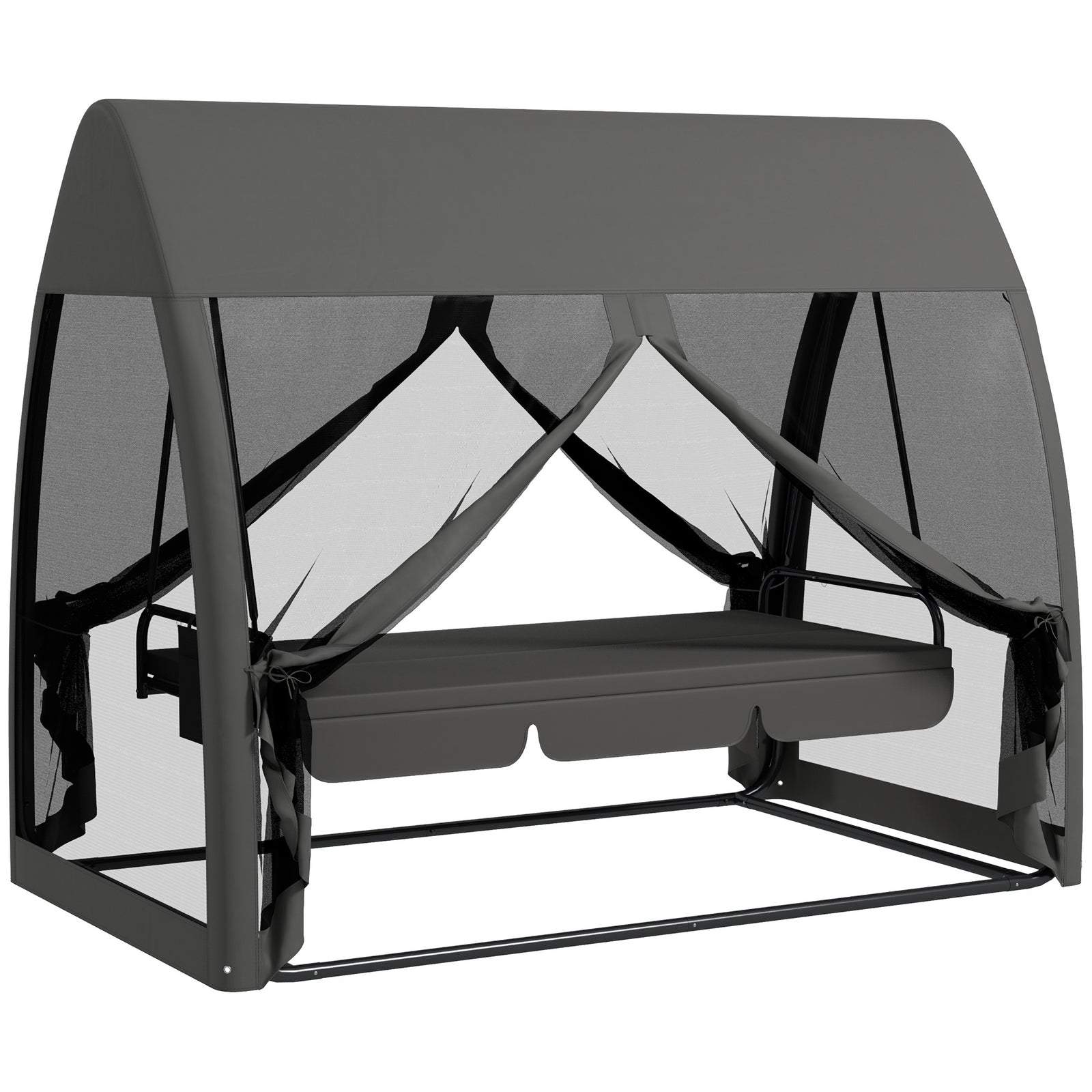 Three-Seater Convertible Swing Chair/Bed, with Curtained Canopy - Grey