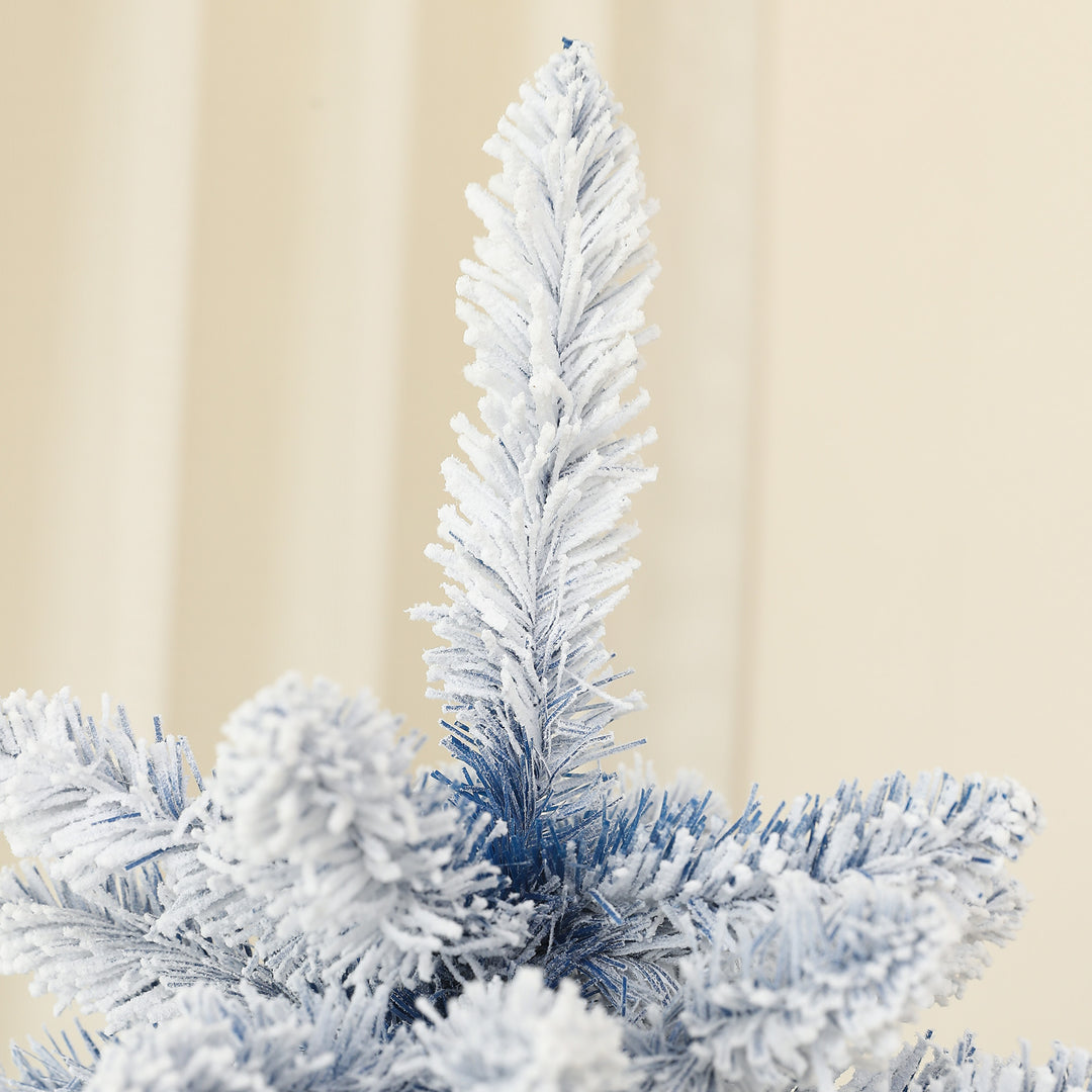 HOMCOM 5ft Flocked Artificial Christmas Tree with 450 Snow Frosted Tips, Metal Stand, Snowy Hinged Xmas Tree, Blue