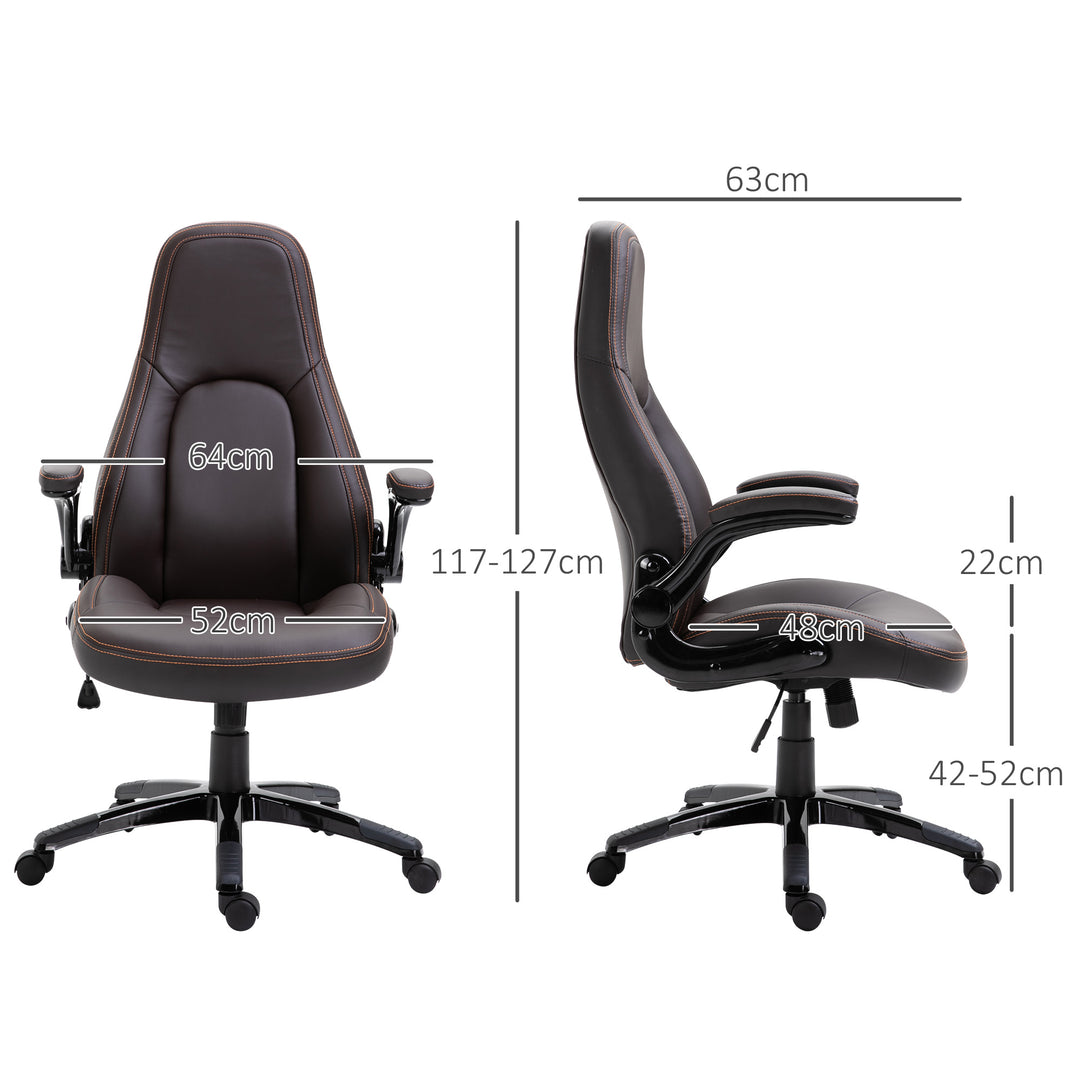 Computer Gaming Chair, PU Leather Office Chair, Swivel Desk Chair with Adjustable Arms and Height, Padded Armrest and Seat, Rolling Wheels, Coffee