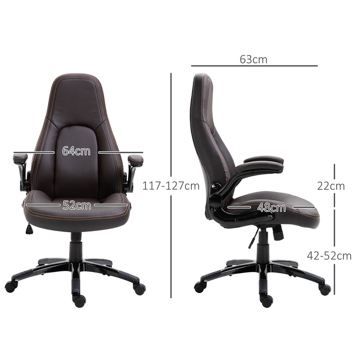 Computer Gaming Chair, PU Leather Office Chair, Swivel Desk Chair with Adjustable Arms and Height, Padded Armrest and Seat, Rolling Wheels, Coffee
