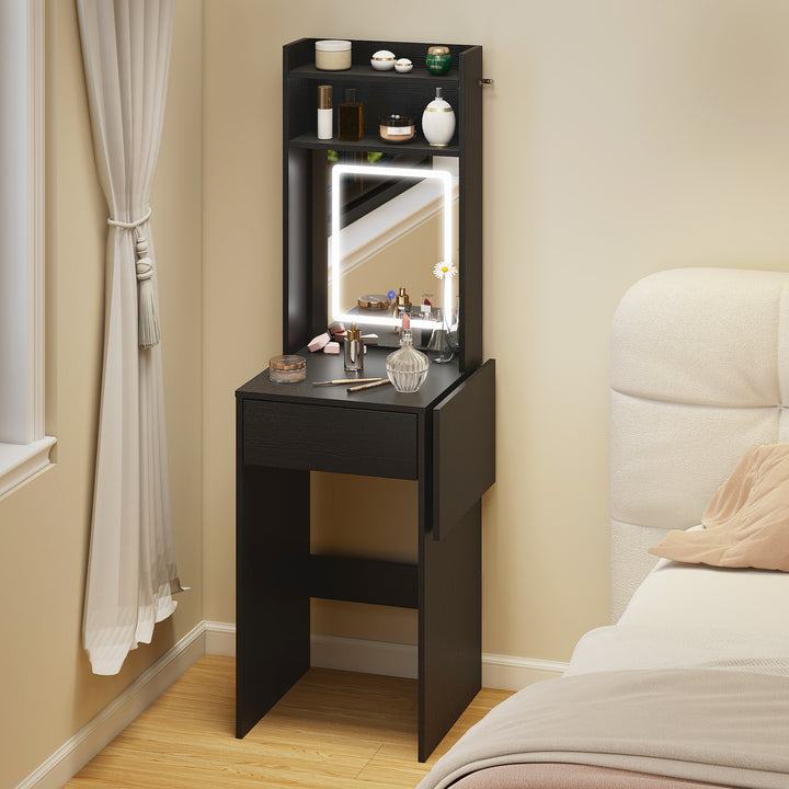 Small Vanity Desk with Mirror and LED Lights, Compact Dressing Table w