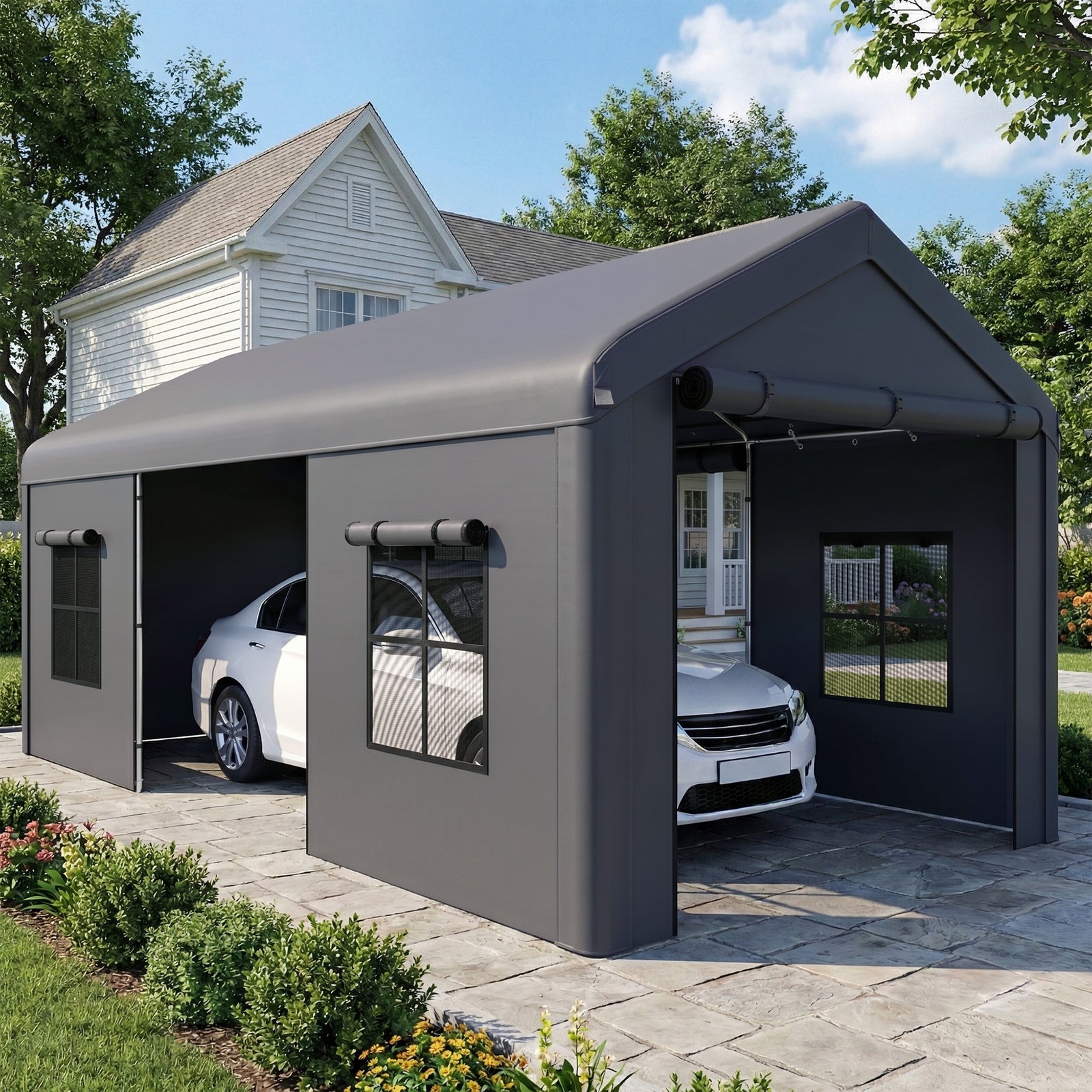 3 x 6 m Heavy Duty Carport, Portable Garage Car Canopy Tent with Galva