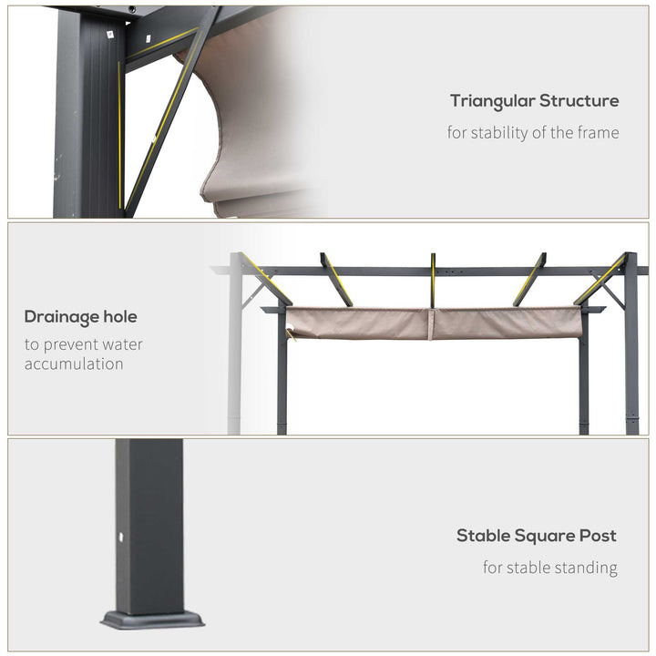 3 x 3(m) Aluminium Pergola Canopy Gazebo Awning Outdoor Garden Sun Shade Shelter Marquee Party BBQ, Brown