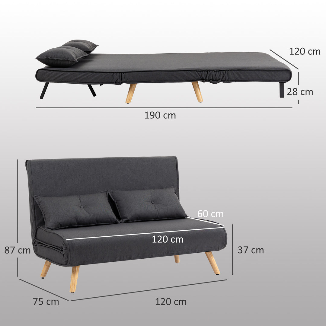 Two-Seater Linen-Look Sofa Bed - Charcoal Grey