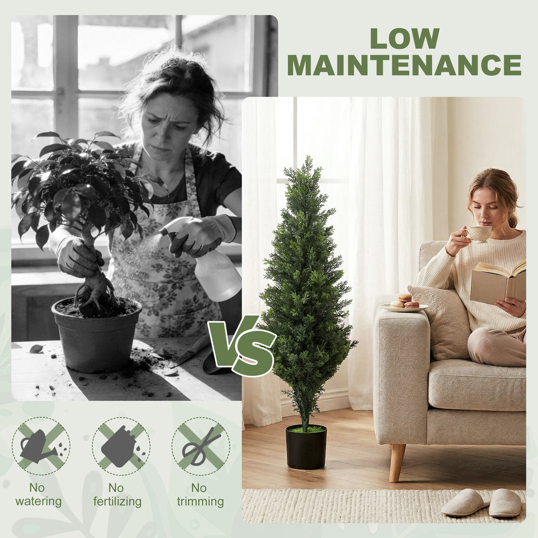 Set of 2 Decorative Artificial Plants Cypress in Weighted Pot, Fake Pl