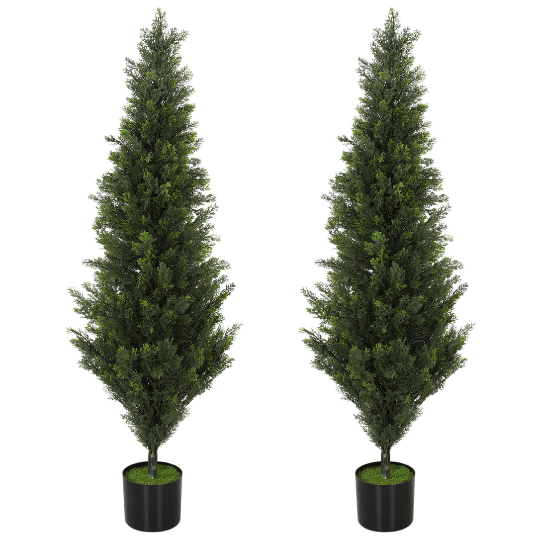 Set of 2 Decorative Artificial Plants Cypress in Weighted Pot, Fake Pl