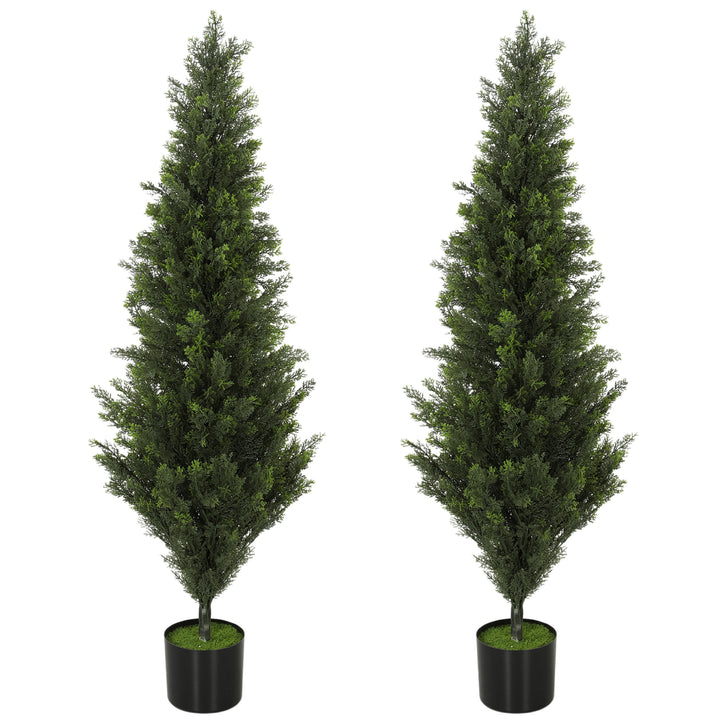 Set of 2 Decorative Artificial Plants Cypress in Weighted Pot, Fake Pl
