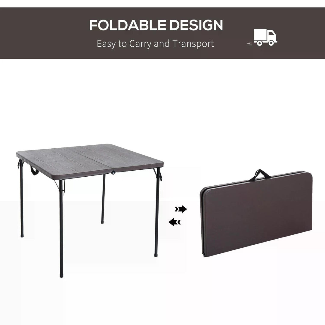 2.8FT Metal Portable Picnic Table Outdoor Furniture, 86Lx86Wx71.5H cm-Black/Brown