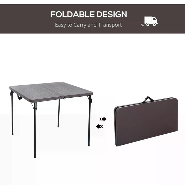 2.8FT Metal Portable Picnic Table Outdoor Furniture, 86Lx86Wx71.5H cm-Black/Brown
