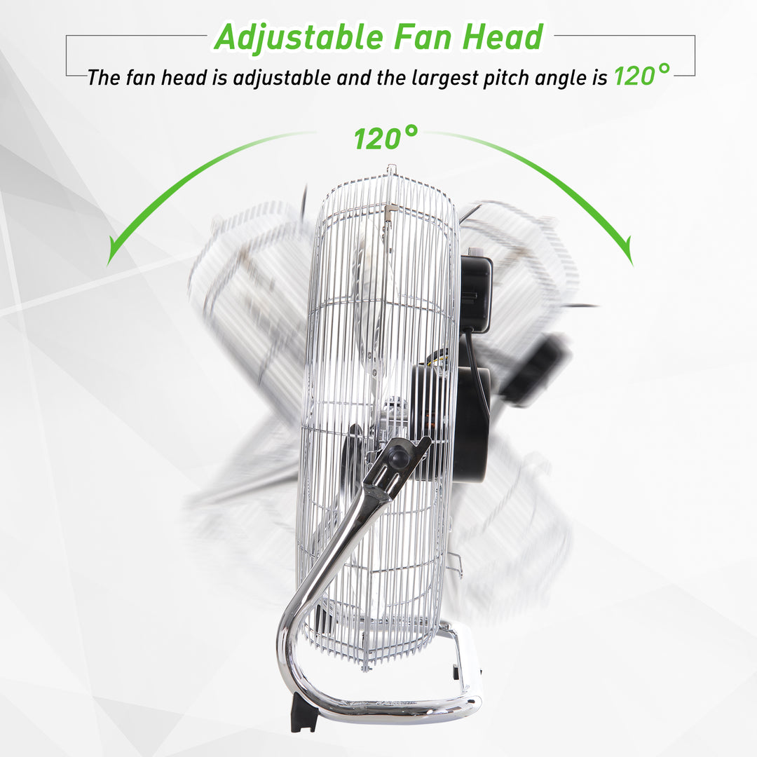 20" Chrome Metal Floor Fan with Tilting, High Velocity, 3 Speed, Portable Gym Fan for Home Office, Silver